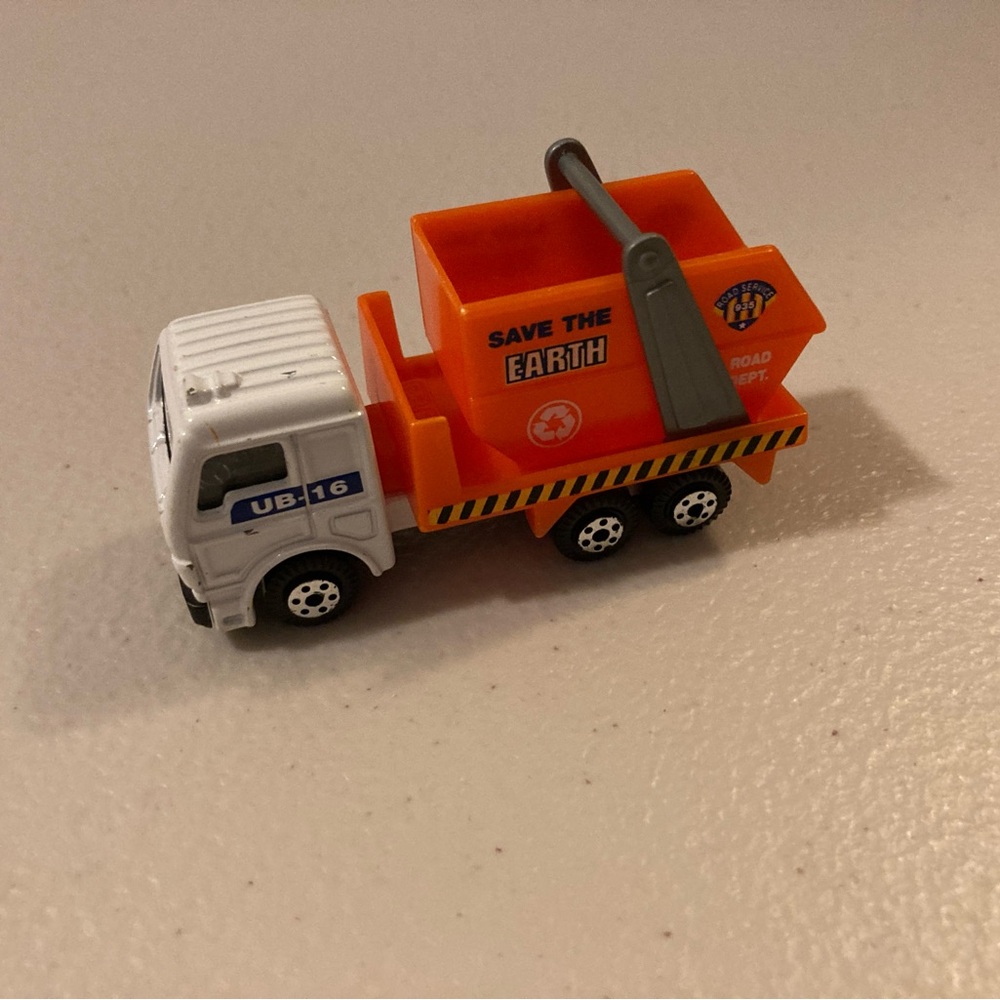 Garbage Truck Small Toy Orange and White